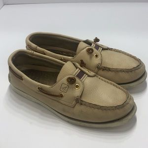 Sperry Top-Sider Women's 6M Cream Tan White Leather Boat Shoe Nautical